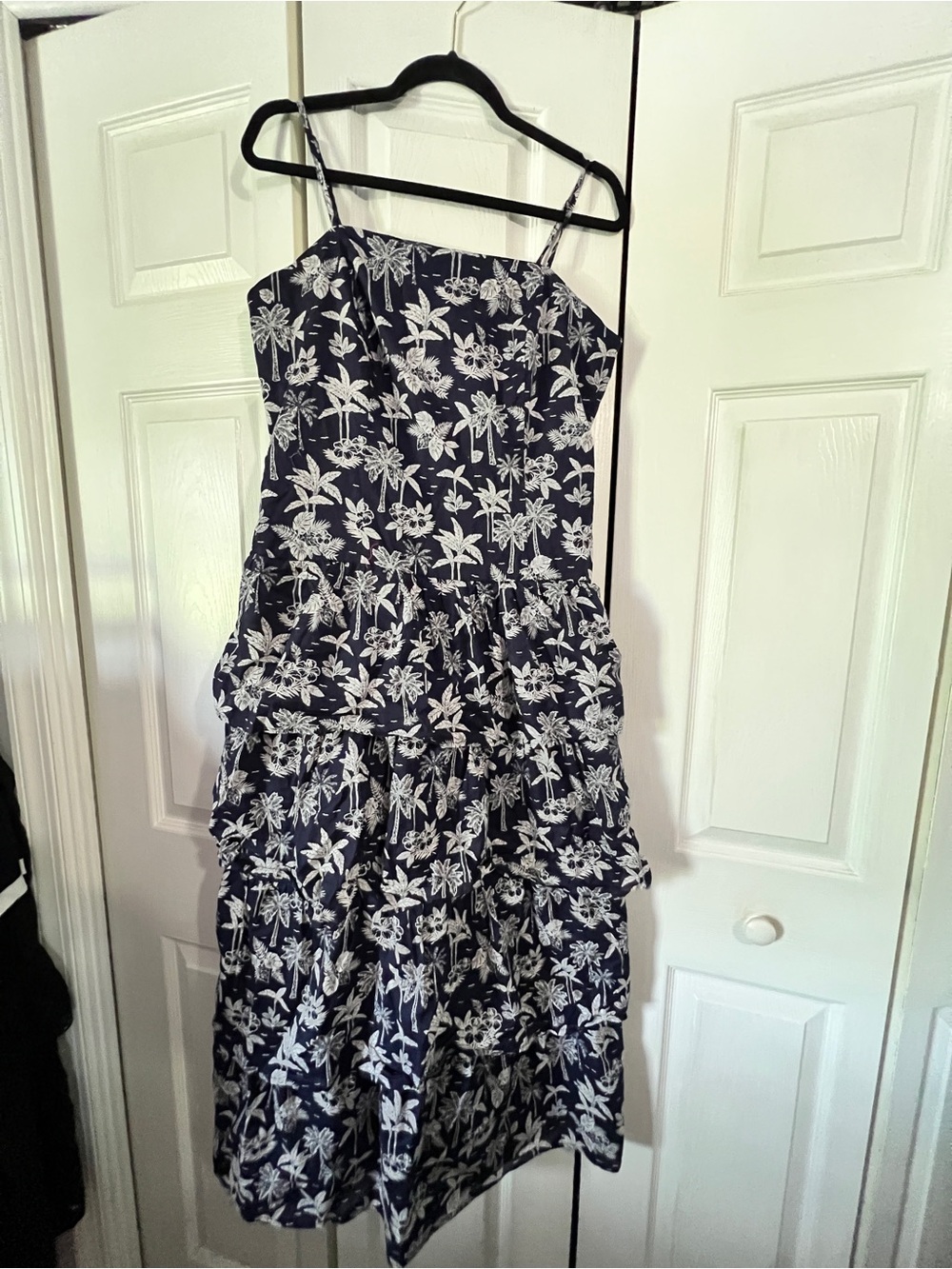 Lucky Brand Navy and White Floral Tiered Maxi Dress